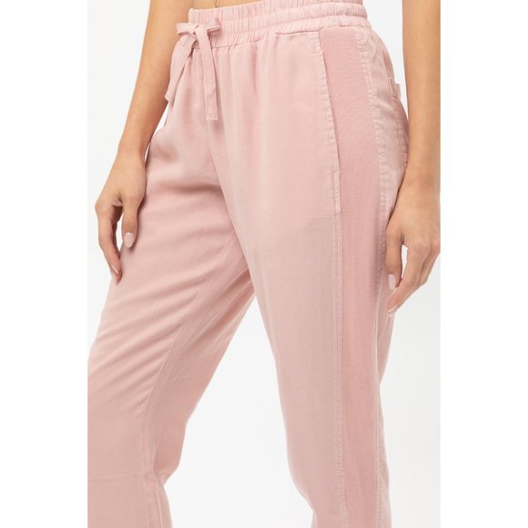 NEW Pink Tencel High Waist Rib Panel Jogger Pants - Picture 3 of 9